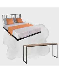 Conjunto para Quarto - Cama com Cabeira + Mesa com Rodinha Hub
